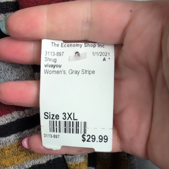 Red and Gold Striped Cardigan Sweater Relaxed Fit - Picture 6 of 6